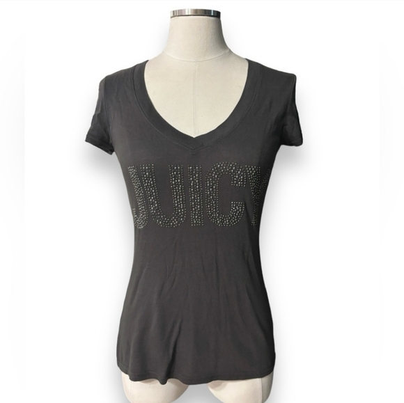 Juicy Couture Tops - JUICY COUTURE V Neck Bling Spell Out Short Sleeve Shirt